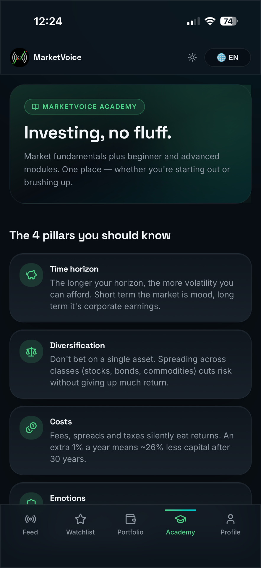 Academy — beginner to advanced